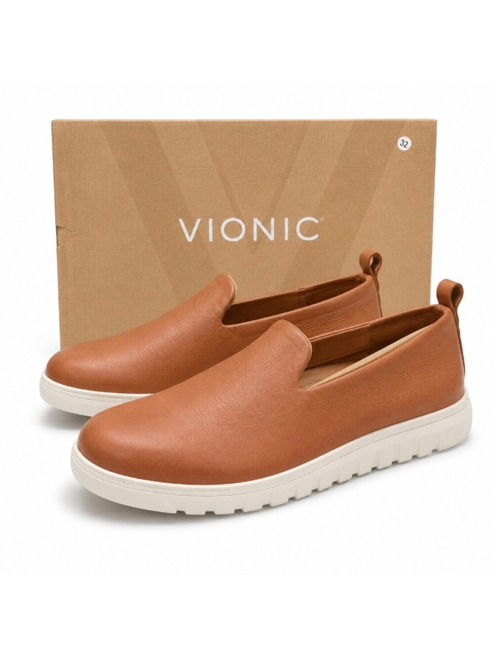 Vionic Uptown Willa Tan Leather Slip On Sneakers Women’s 7 Wide Arch Support